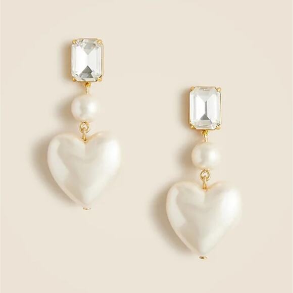 NEW J. Crew Elegant Crystal And Pearl Gold White Heart Drop Earrings - Picture 3 of 8